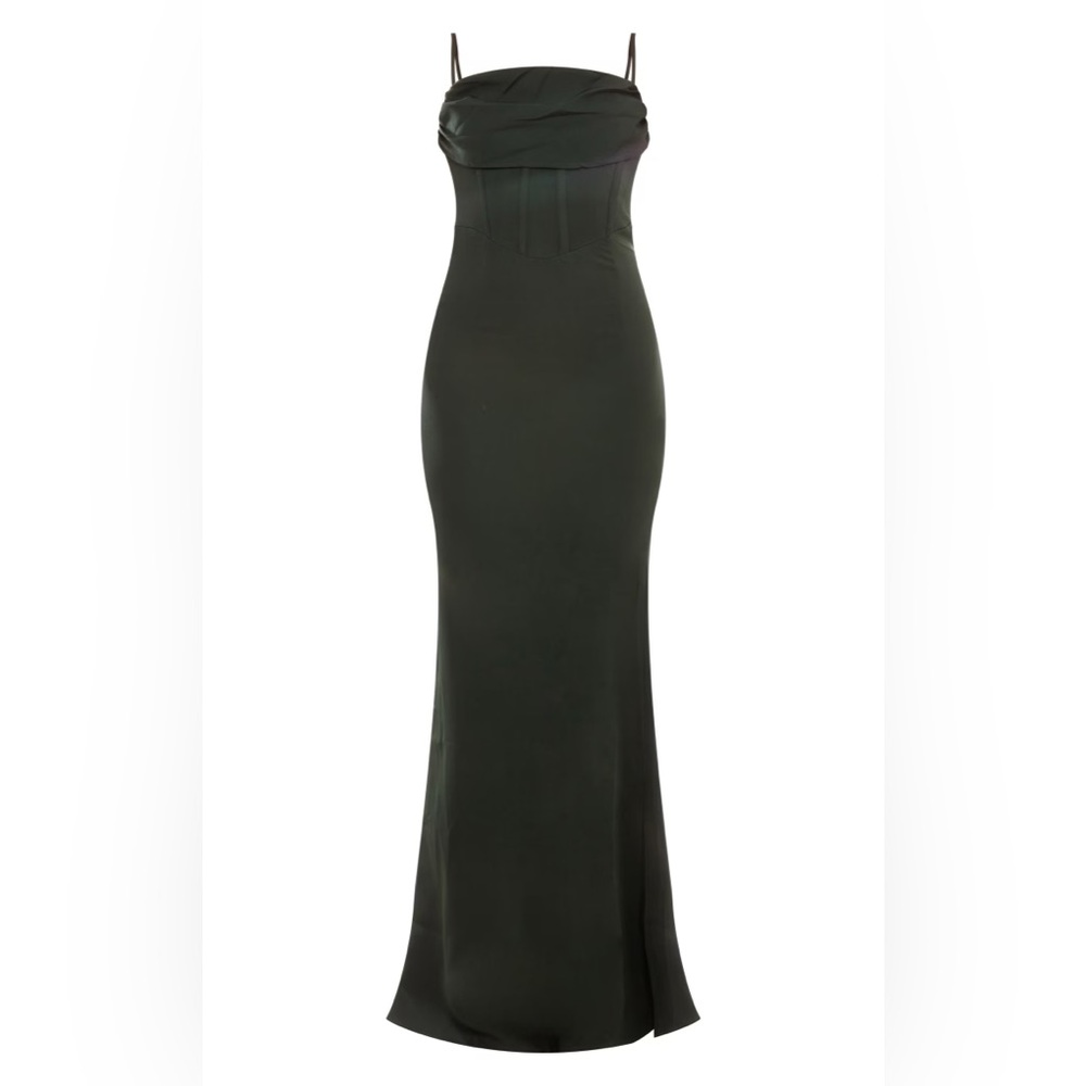 Emerald Green Corset Draped Strappy Dress - Picture 5 of 5